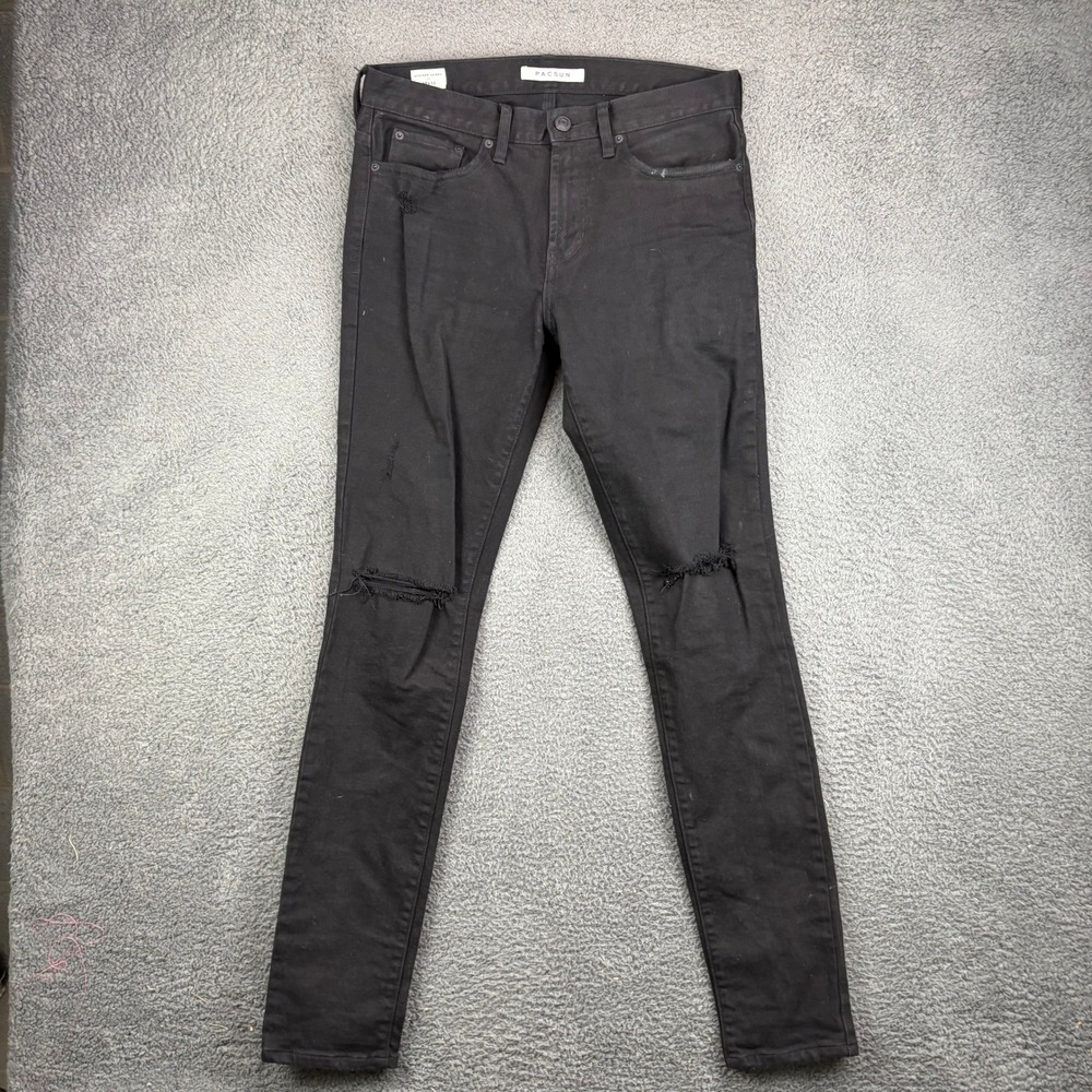 PacSun Stacked Skinny Jeans Mens 30x32 Black Distressed Ripped Knee Denim